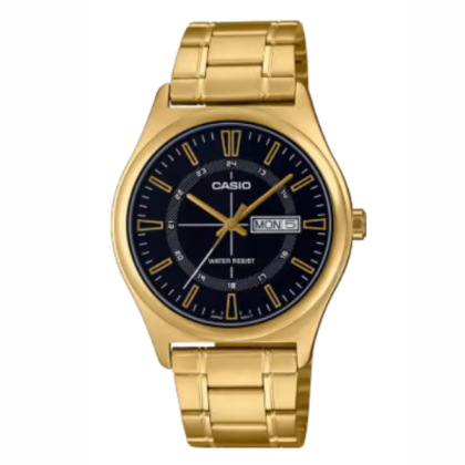 Casio General MTP-V006G-1CU Gold Stainless Steel Strap with Black Dial Analog Men Watch 